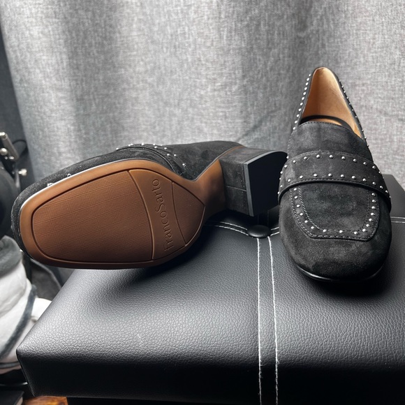 Franco Sarto LANCE Suede Studded Black Loafers Women’s Size 7 EUC Block Heels - Picture 4 of 15